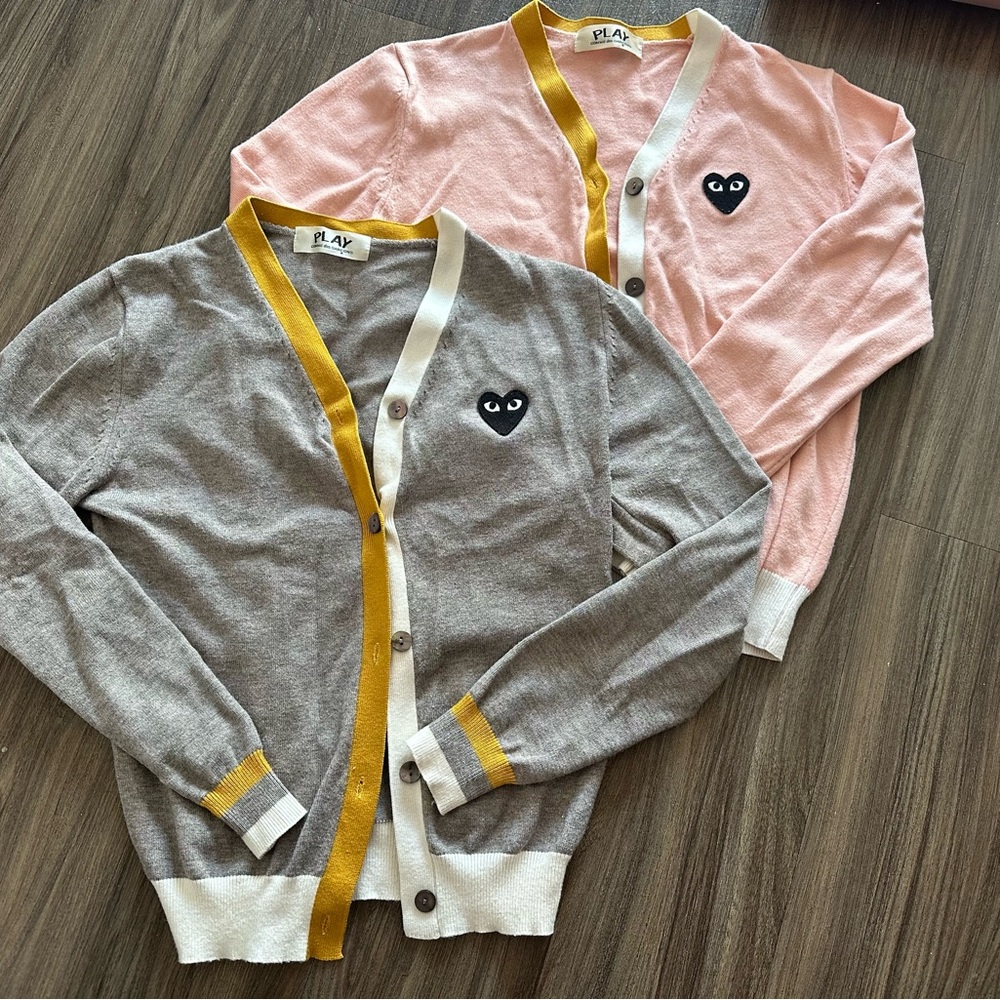 Comme des Garcons PLAY Gray and Pink Cardigans